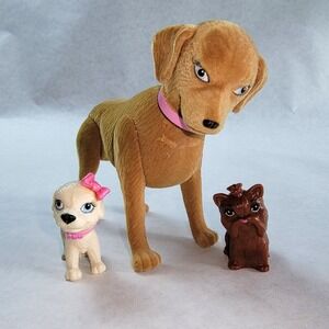 Barbie Pets Lot Miniature Bobble Head Dogs Flocked Toys Set of 3 Collectible